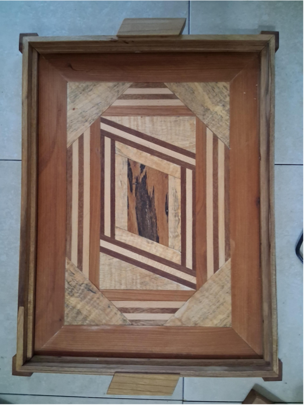 Geometric marquetry inlay tray handmade
